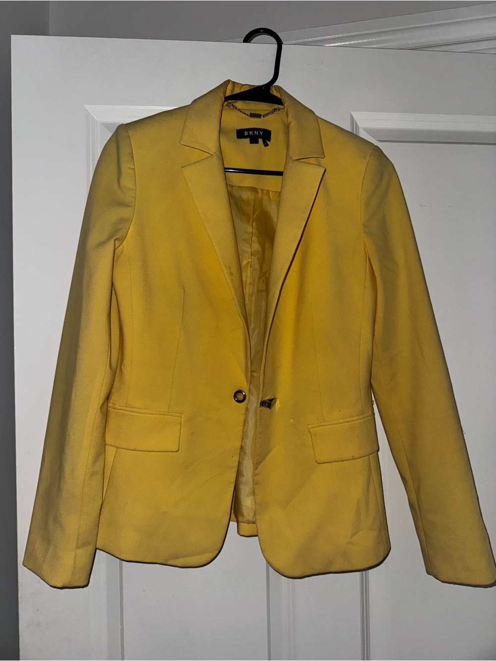DKNY Bright Yellow Single-Button Tailored Blazer